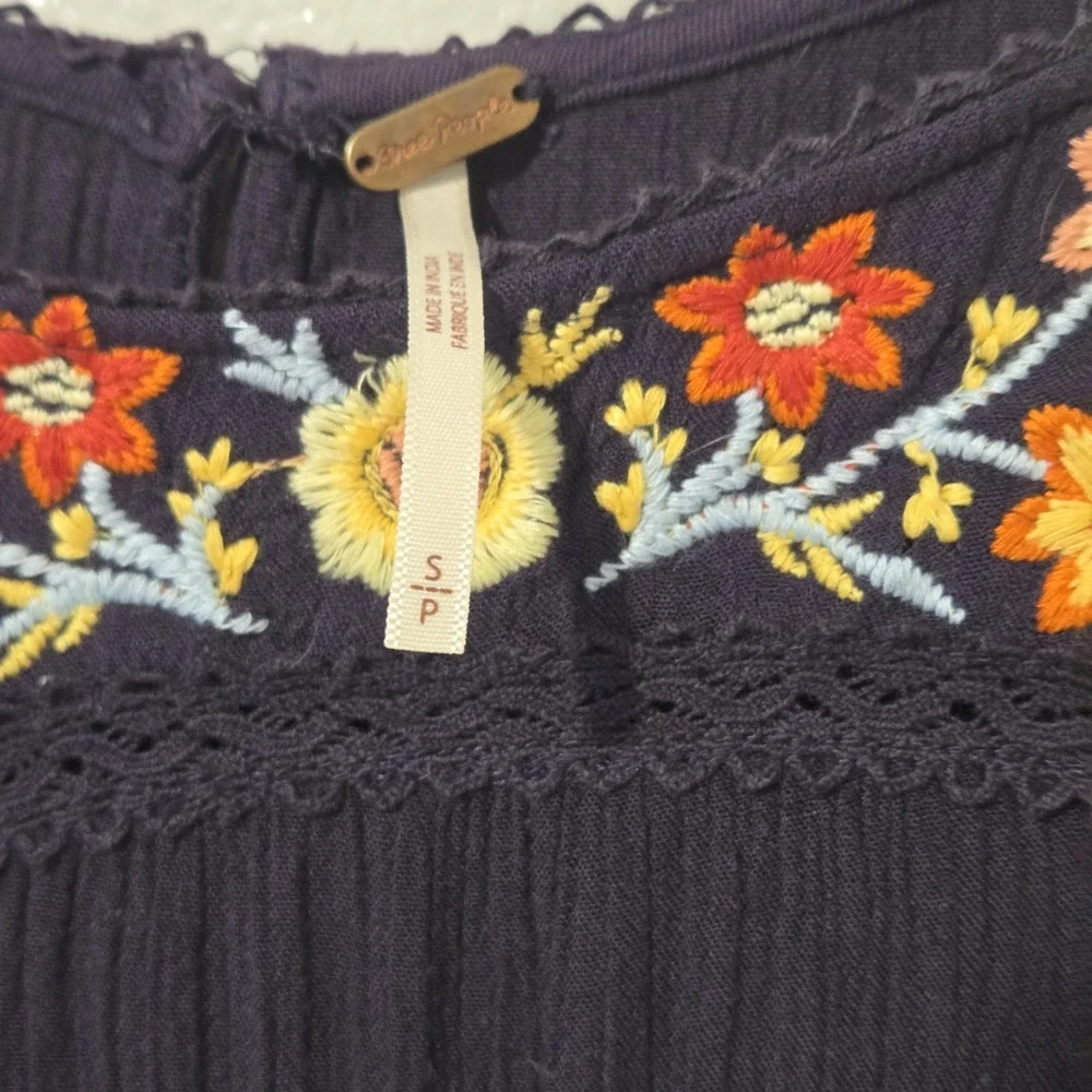 Free People Pasadena Floral Embroidered Long Sleeve Dress With Liner Black Small
